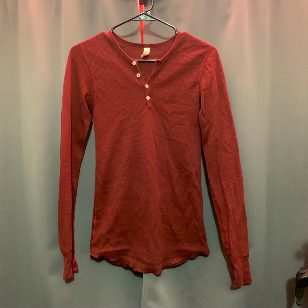 Men’s XS Skinny Long Sleeve Shirt Burgundy Red